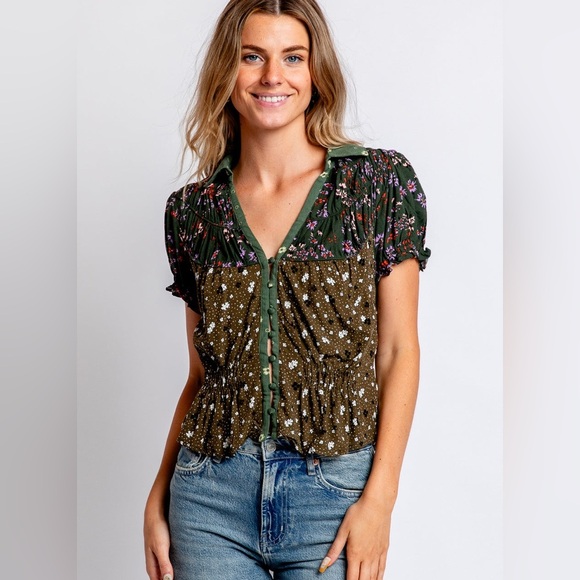 Free People Bella Blouse (NWT) Kelp Forest Combo size small - Picture 2 of 9